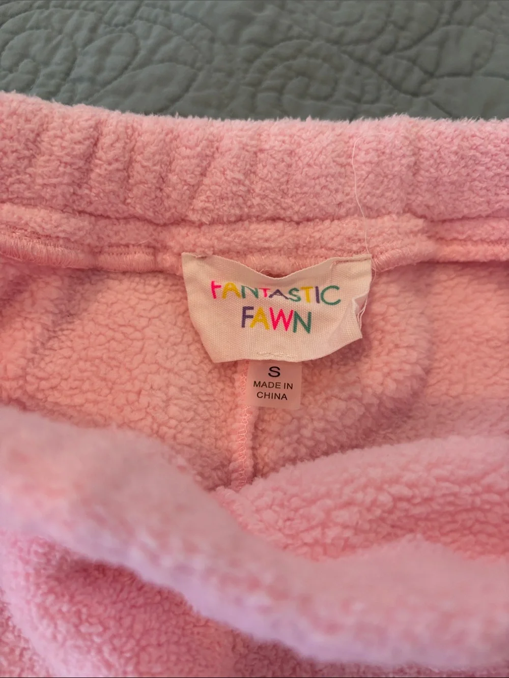 Pink Fleece Bottoms with Christmas Tree Embroidery - Picture 3 of 4